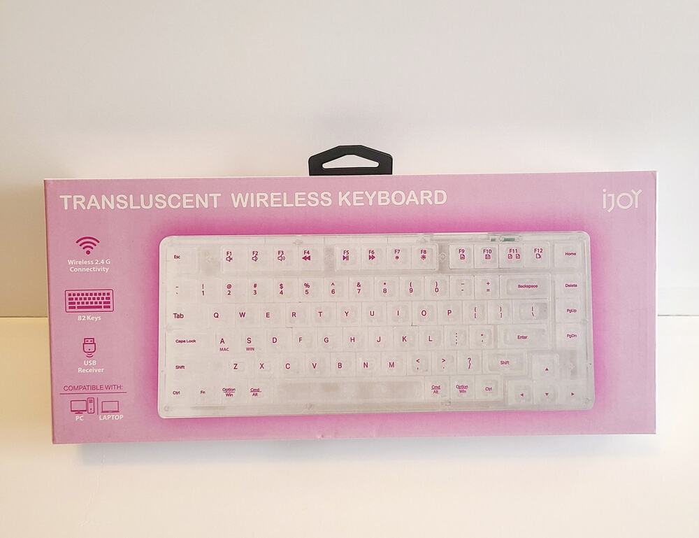 iJoy Translucent Wireless Keyboard Pink 82 Key Compact 2.4G PC Laptop NIB